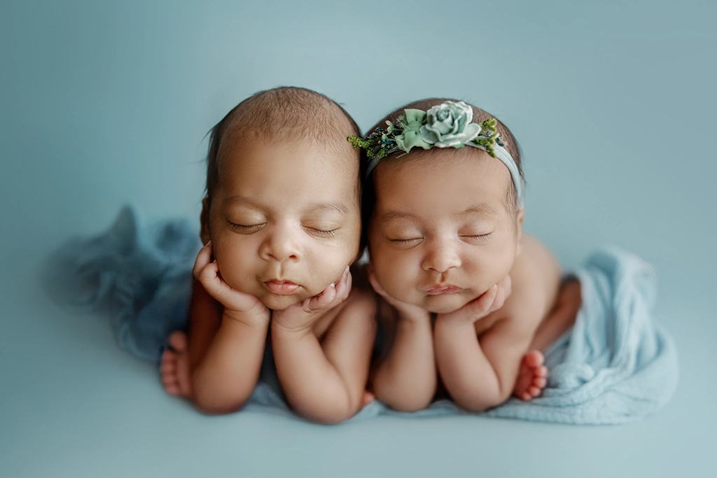 Newborn twin photography Enfield London – sleeping twins safely posed together for their portrait