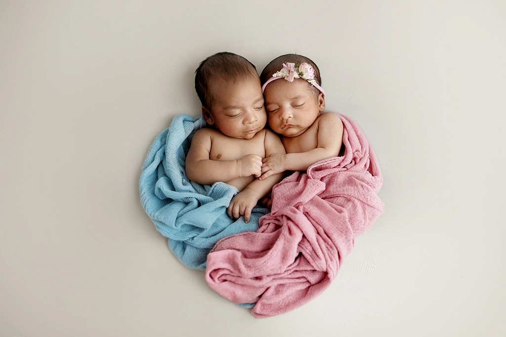 Newborn twins photographer in Enfield, North London – baby boy and girl photographed together in the studio