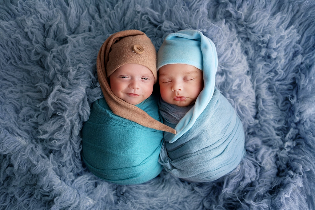 Newborn twins photographed during a newborn photography session in Enfield, North London